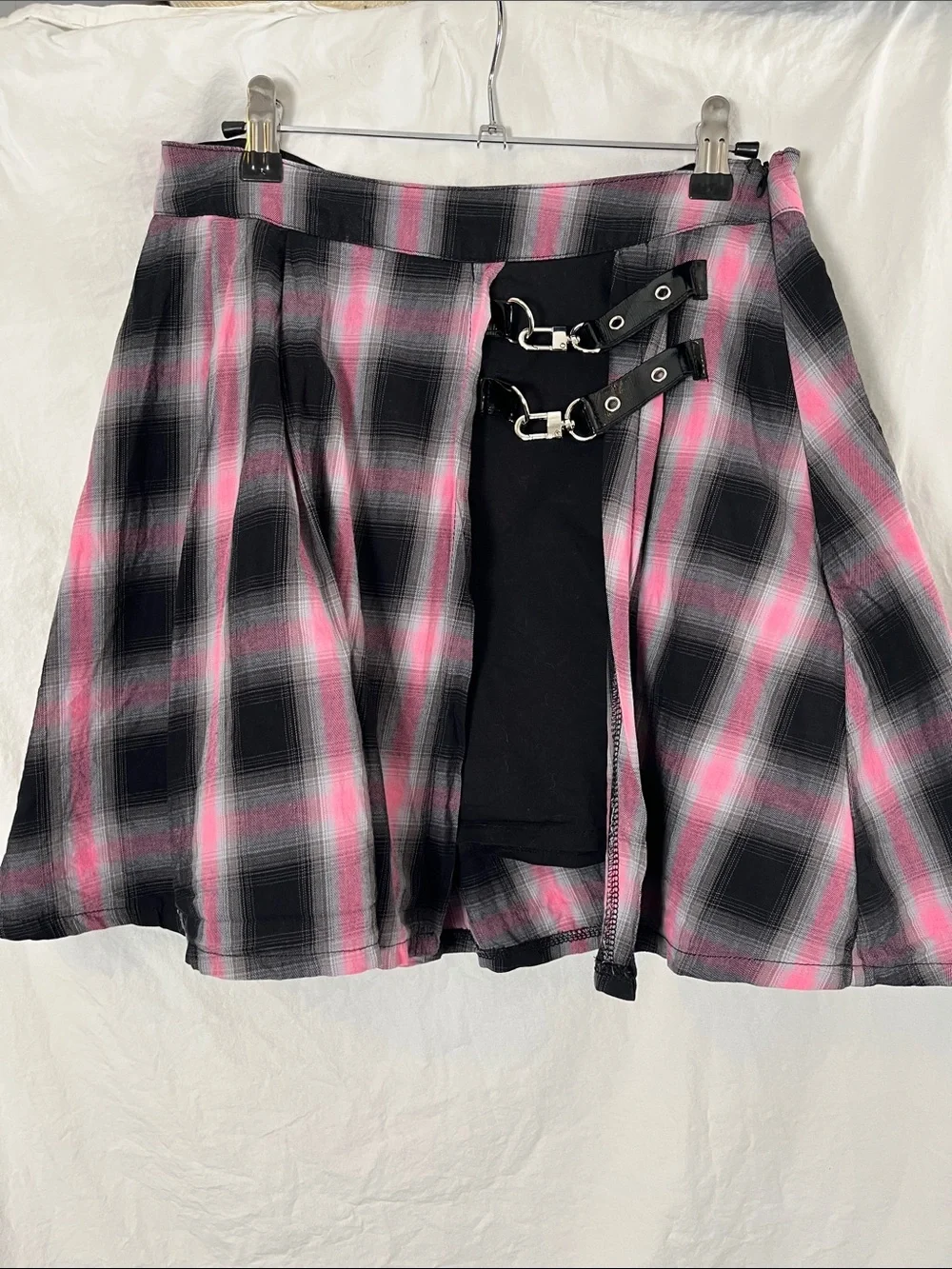 Disturbia Pink and Black Plaid Layered Cotton Mini Skirt Size 8 (UK 12)
